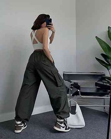 Жіночі широкі плащові штани карго матова плащівка Хакі, 44/46 Одеса