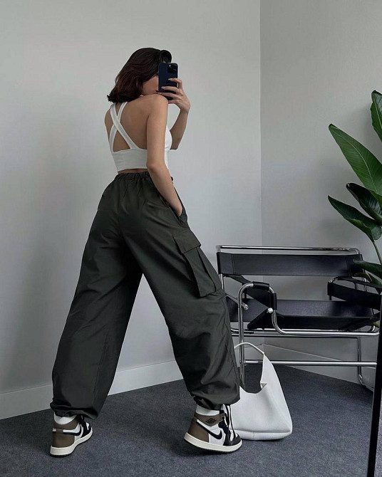 Жіночі широкі плащові штани карго матова плащівка Хакі, 44/46 Одеса - фото 4