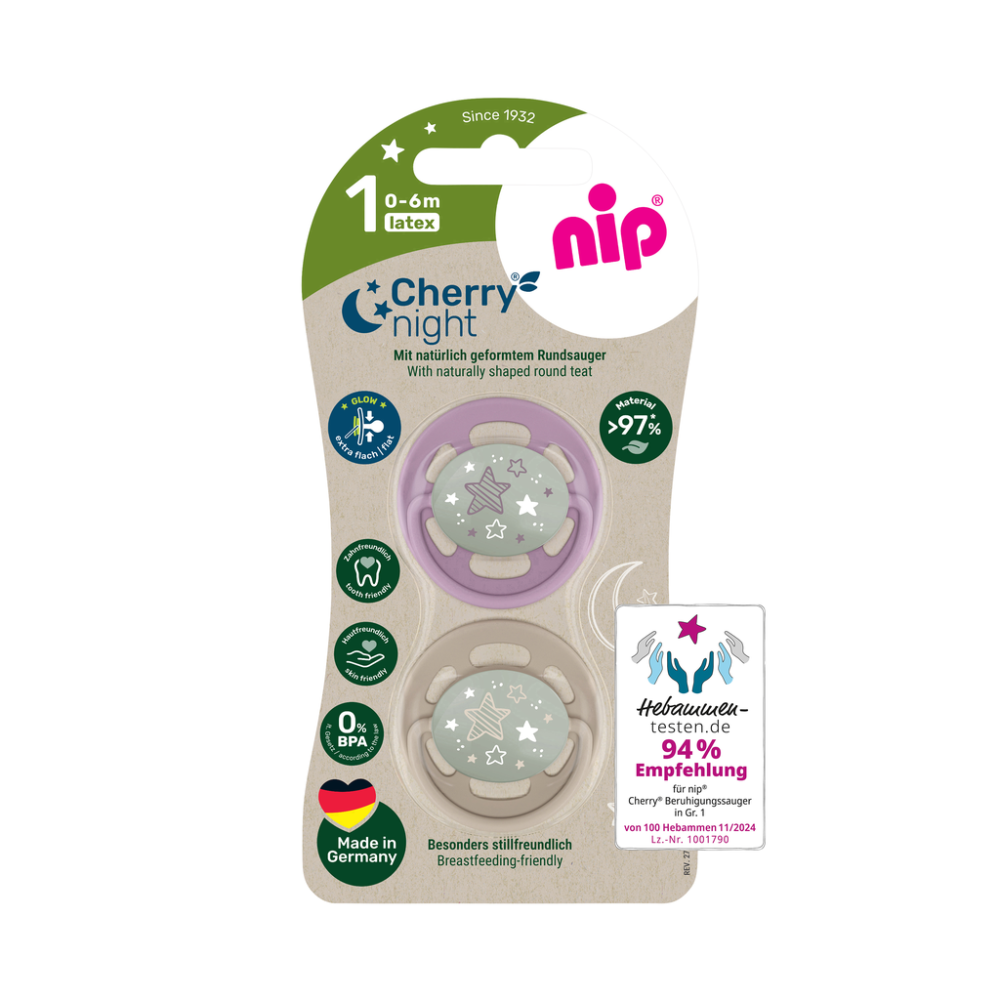 Пустушка латексна кругла для дітей 0–6 місяців NIP Cherry Night арт. 91034-52 2 шт. фіолетовий/бежевий Кривий Ріг - фото 1