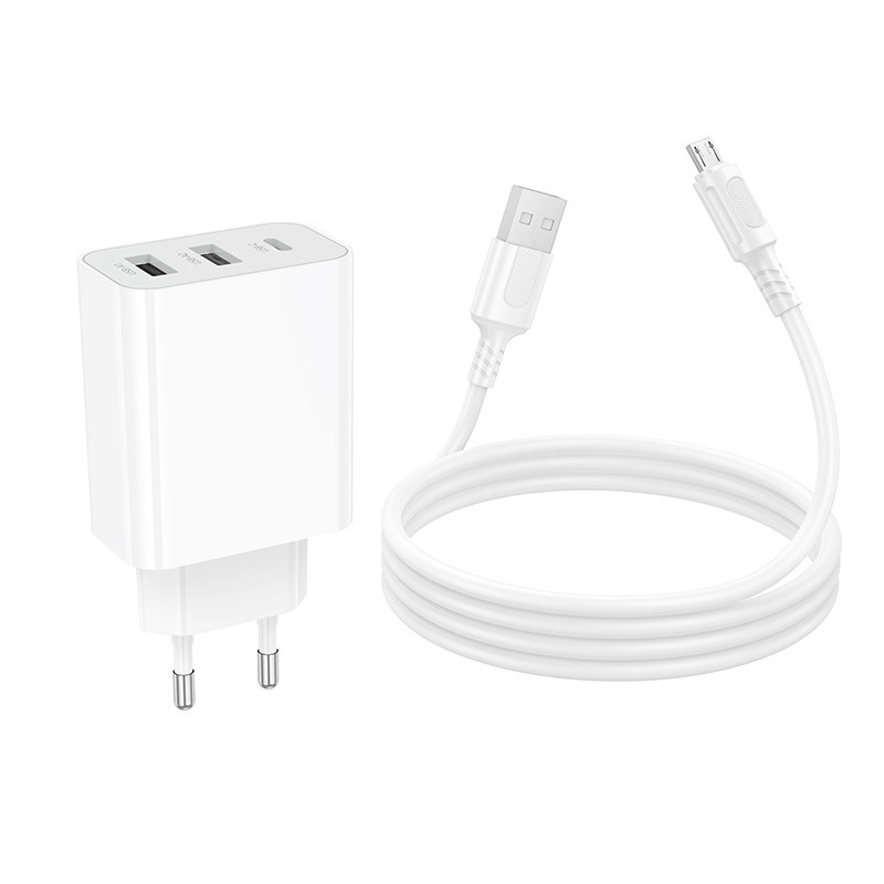 Мережевий зарядний пристрій з кабелем BOROFONE BA105A Stellar three-port charger set (Micro) (EU) White Одеса - фото 7