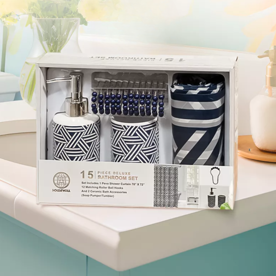 Шторка для ванной и душа набор аксессуаров и ванных принадлежностей: шторка,стакан для щеток,дозатор для мыла Каменец-Подольский