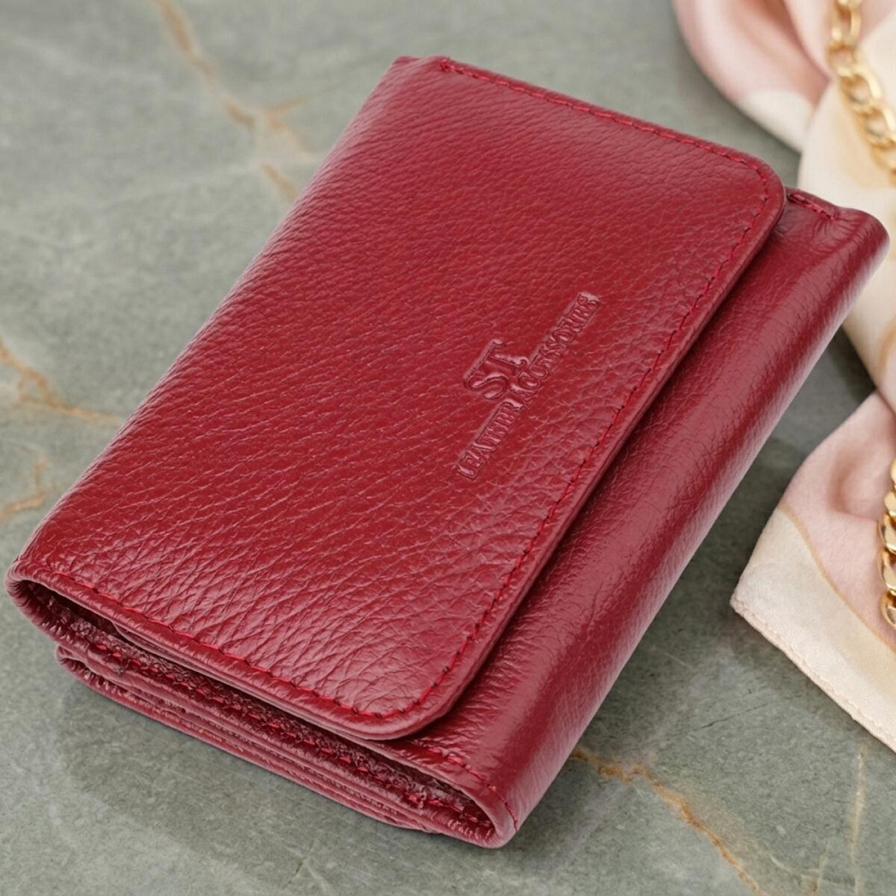 Компактний гаманець зручного формату із натуральної шкіри ST Leather 23077 Бордовий Київ - фото 11