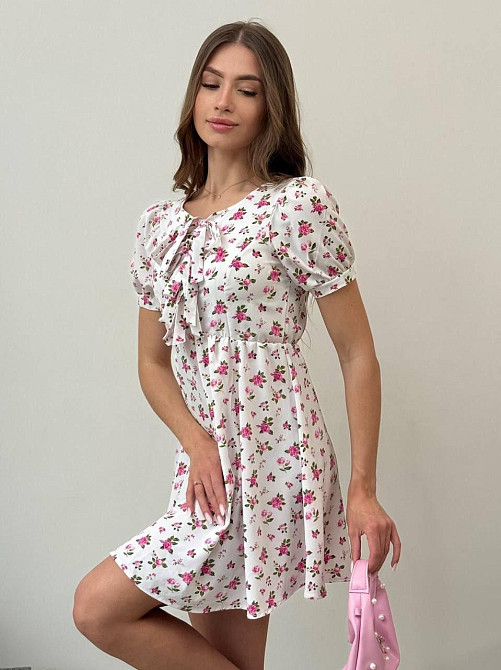 Жіноче легке романтичне мініплаття у квітковий принт турецький софт Білий 3, 42/44 Одеса - фото 3