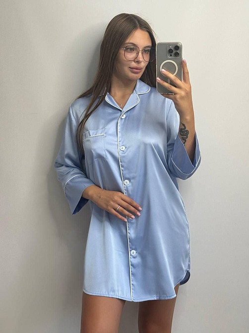 Жіноча нічна сорочка подовжена шовкова S Блакитний Харків - фото 4