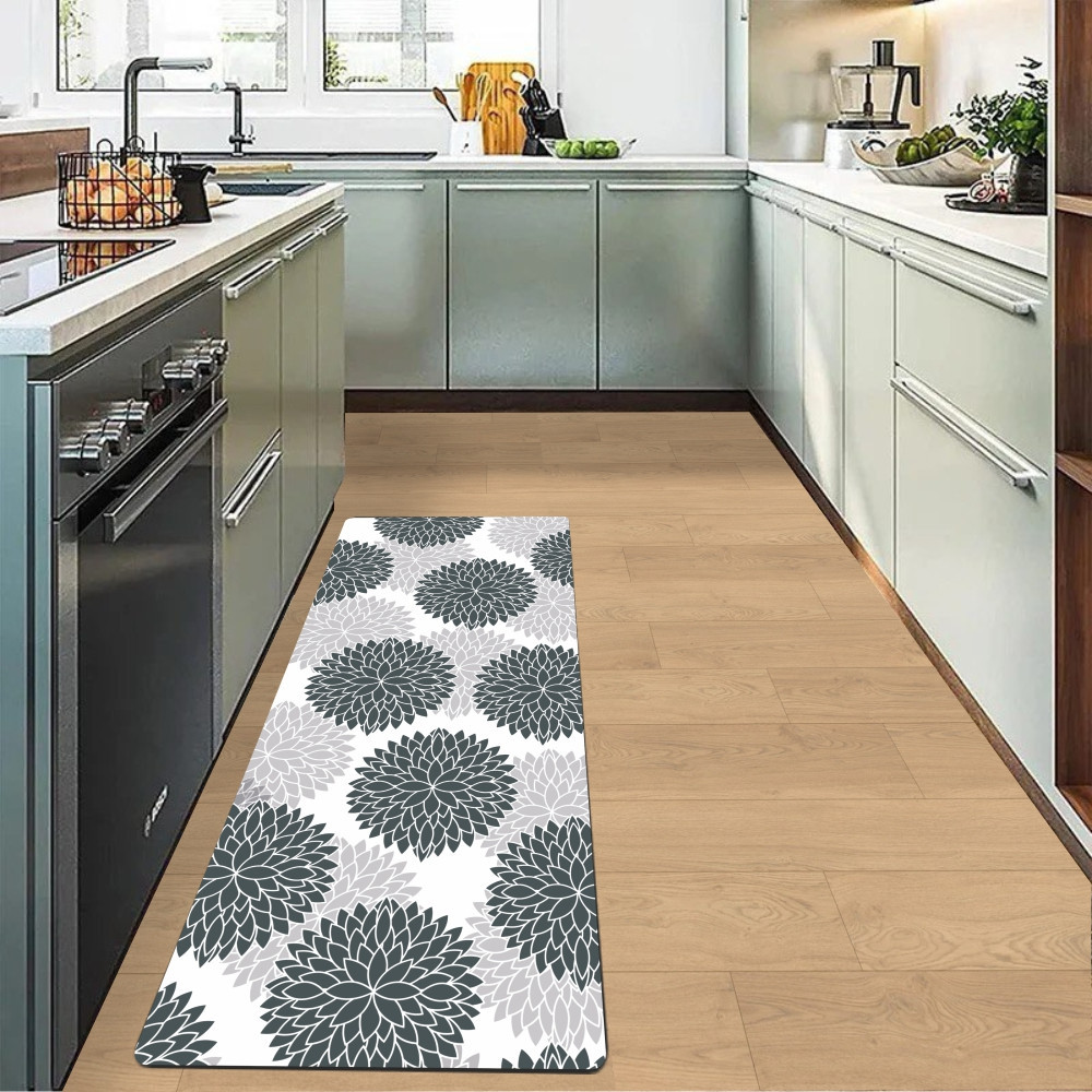 Суперпоглощающий Антискользящий Коврик Aquarius для ванной и кухни 50 х 120 см Серые Цветы Буча - изображение 1