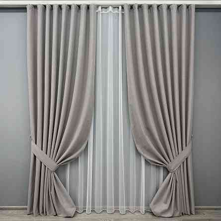 Комплект штор VR-Textil 100% блэкаут ASHEN NIGHT 200х270 2шт и Тюль 500х270 1848ш-1153т кофейно-серый с белым 71-085/6 Киев