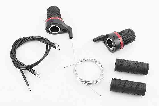 Перемикачі (грипшифт) 3x7 швидкості+рукоятки керма+троса, чорно-червоні Київ