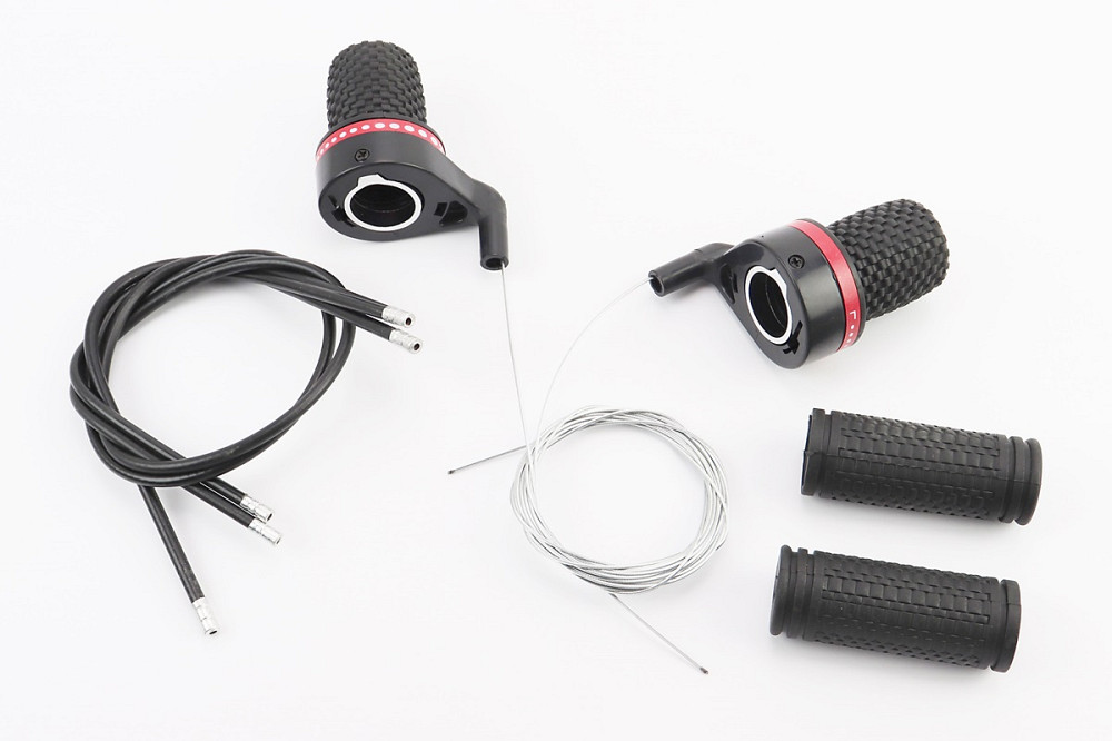 Перемикачі (грипшифт) 3x7 швидкості+рукоятки керма+троса, чорно-червоні Київ - фото 1