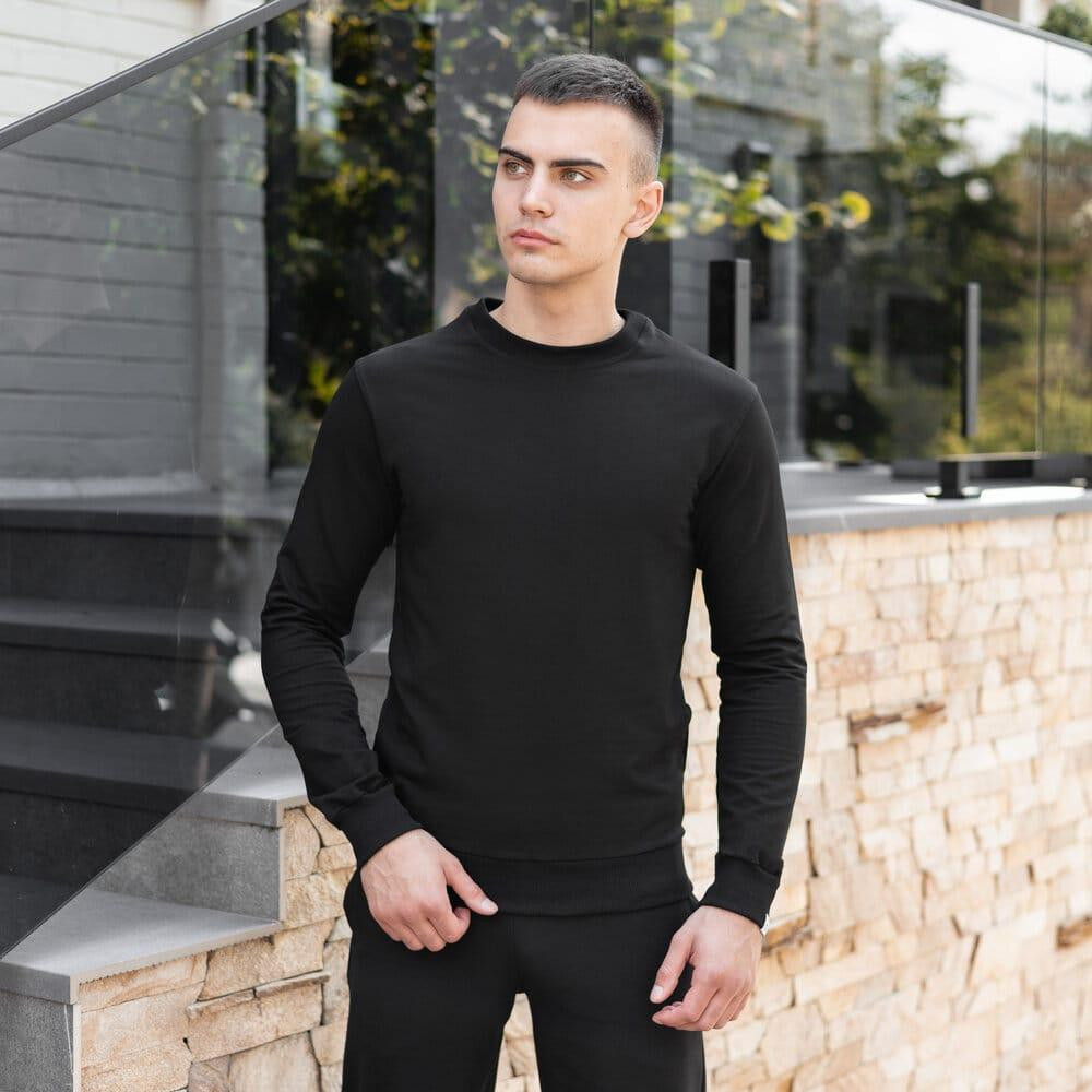 Світшот чоловічий однотонний чорний Pobedov 001 Київ - фото 3