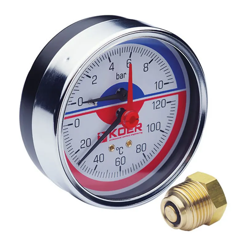 Термо-манометр аксіальний (KOER KM.812A) (0-10 bar), D 80мм, 1/4''-1/2'' (KR0219) Київ - фото 1