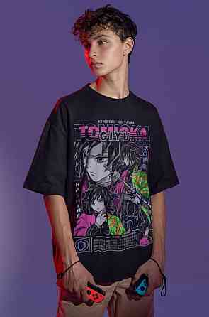 Футболка для хлопчика з аніме принтом Вбивця демонів оверсайз (зріст від 165 до 180) Чорний AnimeJ0950m Дніпро