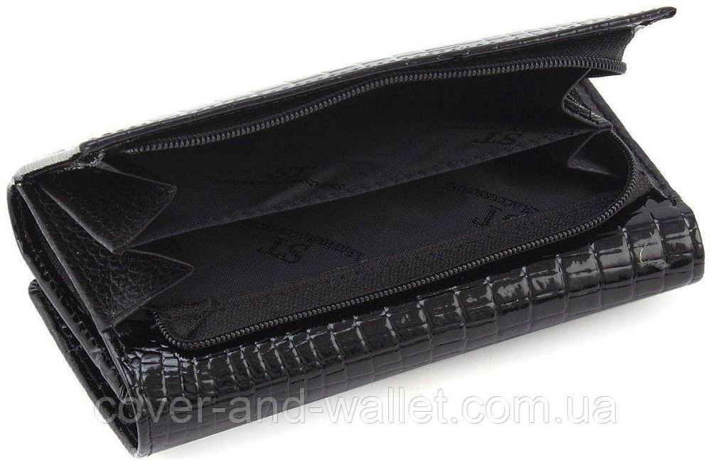 Бордовый лаковый женский кошелёк из натуральной кожи среднего размера ST AE 021 Черный Киев - изображение 3