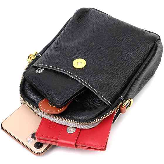 Удобная сумка трапеция для женщин из натуральной кожи Черная (Vintage) Киев