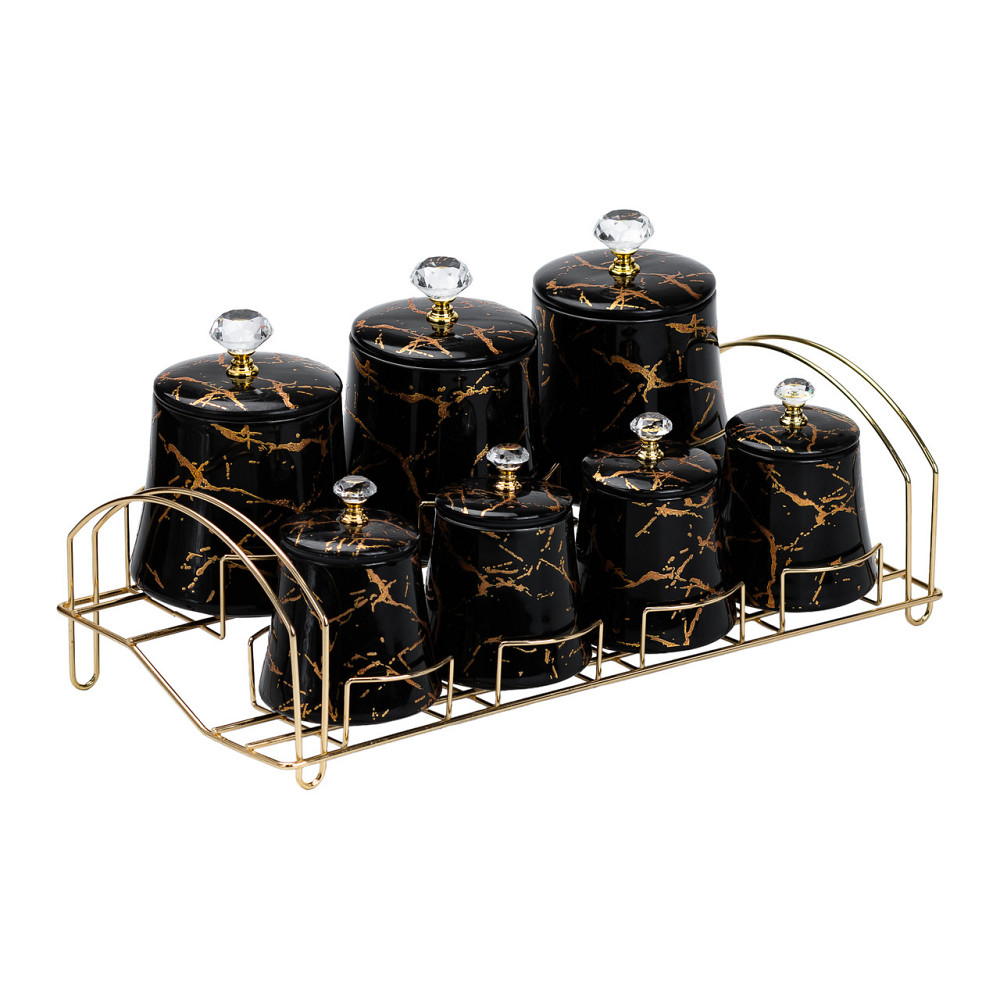 Набір для спецій 4 шт по 250 мл і 3 шт по 550 мл на металевій підставці чорний HP1249 Коломыя - изображение 4