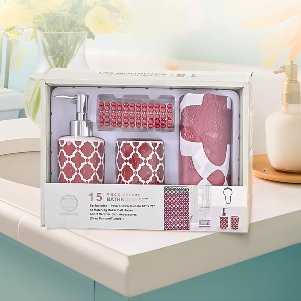 Шторка для ванной и душа набор аксессуаров и ванных принадлежностей: шторка,стакан для щеток,дозатор для мыла Каменец-Подольский - изображение 1