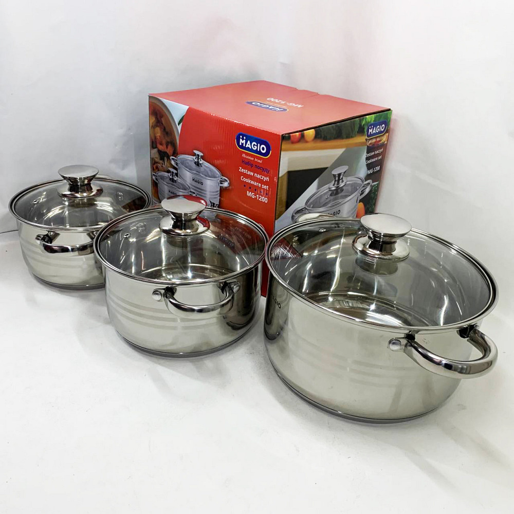 Каструлі з нержавіючої сталі MAGIO, Набір каструль з нержавіючої сталі, Набір каструль для електроплити TE-74 Львів - фото 5
