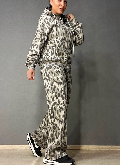 Костюм женский A-N 2749 леопардовый принт худи на молнии с капюшоном и брюки палаццо серый, серый, L Киев - изображение 20