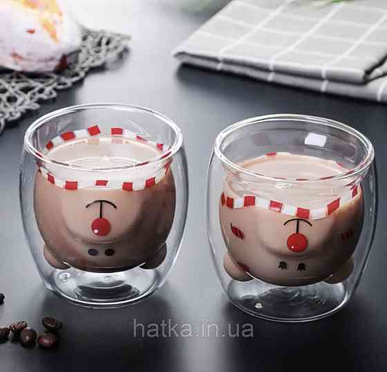 Піала з подвійним дном новорічна Olens "Ведмежатко" 250 мл прозора з малюнком Київ