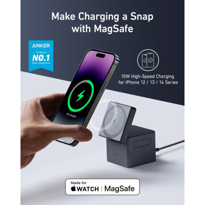 Зарядное устройство Anker MagGo Wireless Charging Station 15W 3-in-1 Cube Black (Y1811G11) Винница - изображение 5