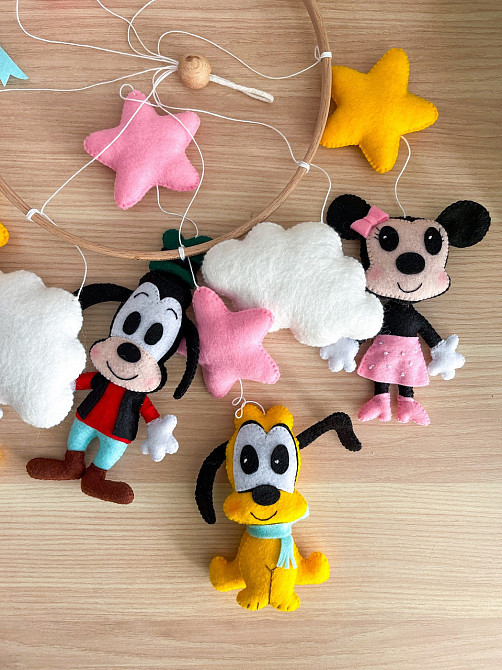 Дитячий мобіль на ліжечко для немовлят ручної роботи WooolyWool «Міккі» Київ - фото 8