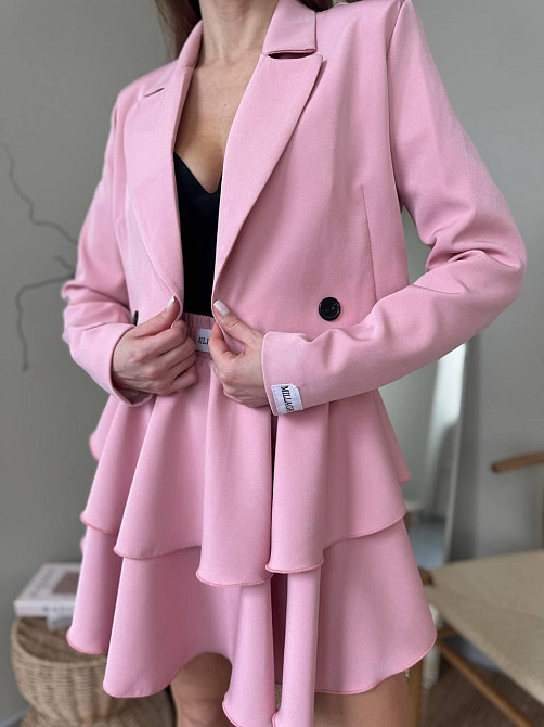 Женский стильный костюм двойка: пиджак и юбка креп-костюмка + подкладка Пудра, 42/44 Одесса - изображение 1