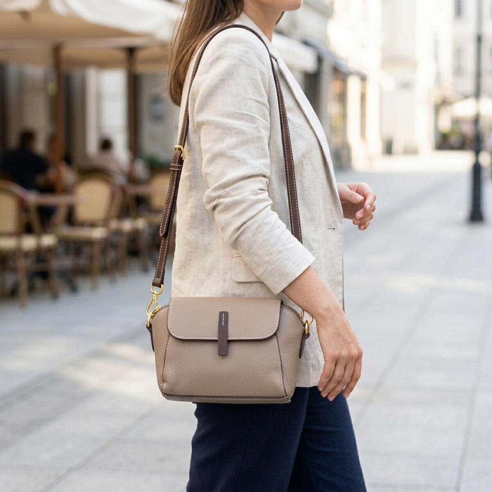 Стильна жіноча компактна сумка з натуральної шкіри Vintage 22267 Бежева Київ - фото 12