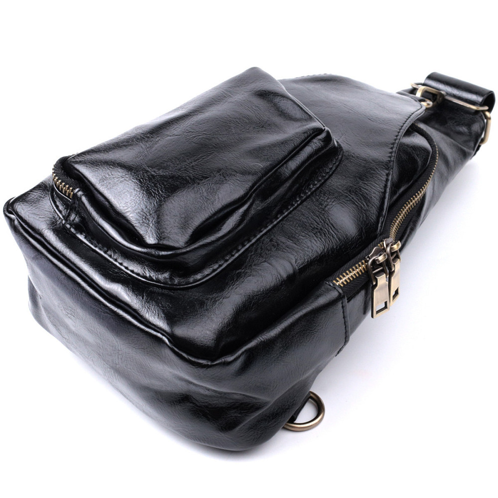 Практична жіноча сумка з екошкіри з акцентом на текстильну лямку Vintage 22776 Чорний Київ - фото 6