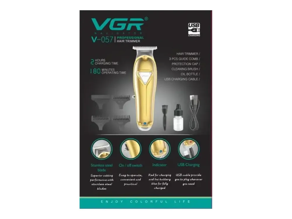 Машинка для стрижки волосся VGR V-057 акумуляторна, USB зарядка, компактна і потужна Одеса - фото 3
