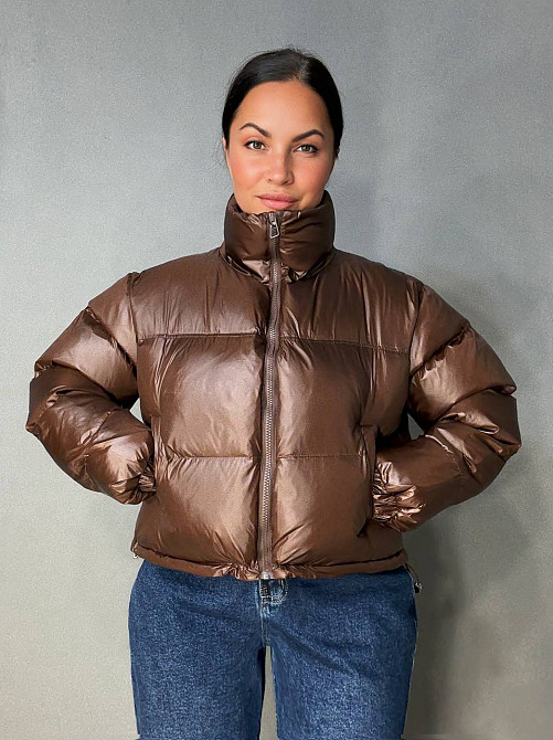 Куртка женская Lady Yep 10015 короткая глянцевая пуффер коричневая, коричневый, 44 Киев - изображение 9