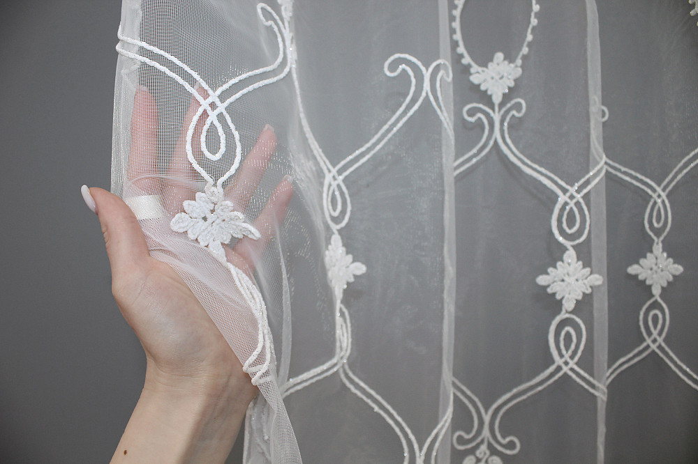 Тюль фатин з вишивкою, колір білий 1413т Київ - фото 5