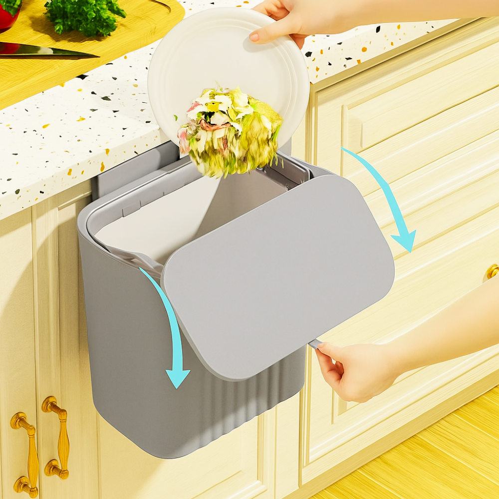 Відро з кришкою для сміття кухонне, контейнер для відходів навісний на двері, пластикове, колір сірий Кам'янець-Подільський - фото 3