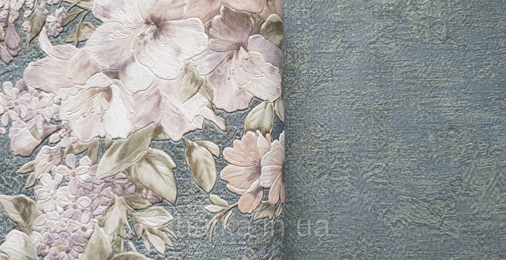 Шпалери вініл на флізеліні AdaWall Signature1.06х10 квіти гілки листя структурне рожеве бузкове золото 3д Київ - фото 5