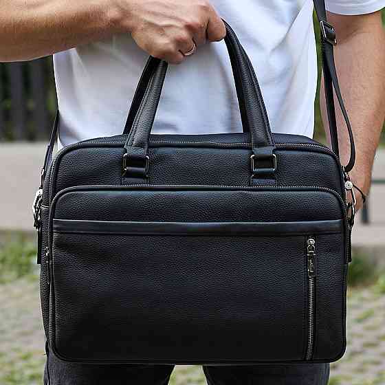 Чорна шкіряна чоловіча сумка через плече для бізнесу Київ