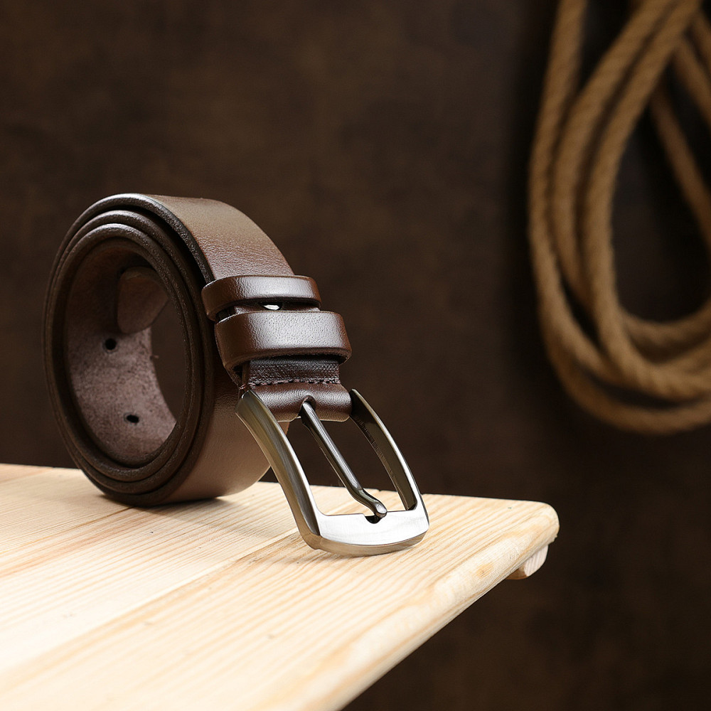 Добротный кожаный ремень для мужчин Vintage 20707 Коричневый Киев - изображение 8