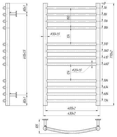 Водяной полотенцесушитель Mario INOX Феникс 770х430/400 Киев