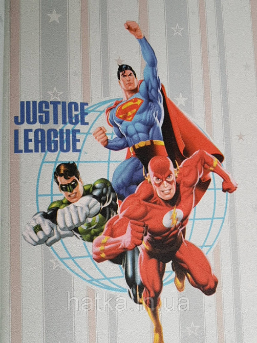 Шпалери вінілові на флізеліні AdaWall Ada Kids метрові дитячі супермен смуги зірки блакитні Київ - фото 3