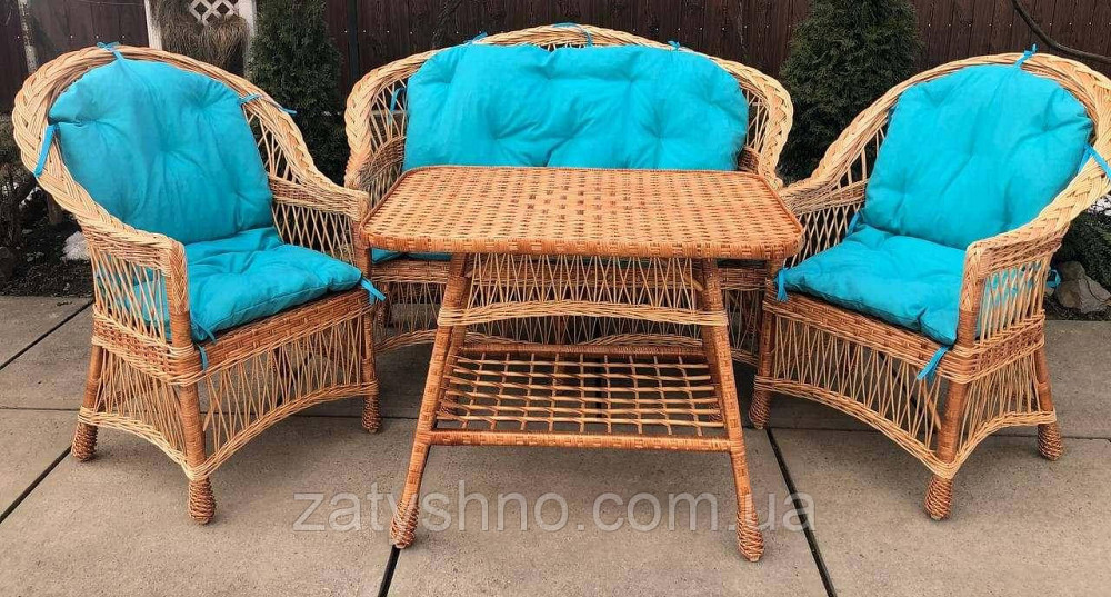Зручні меблі з лози з блакитними подушками Київ - фото 3