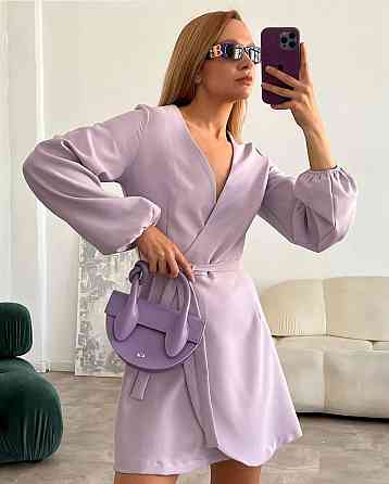 Женское романтичное мини платье на запах костюмка Лавандовый Одесса