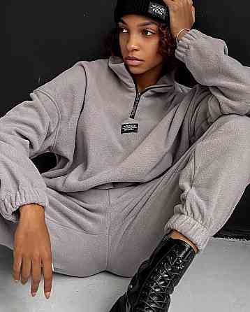 Жіночий теплий прогулянковий костюм двійка з двостороннього щільного флісу Сірий, 44/46 Одеса