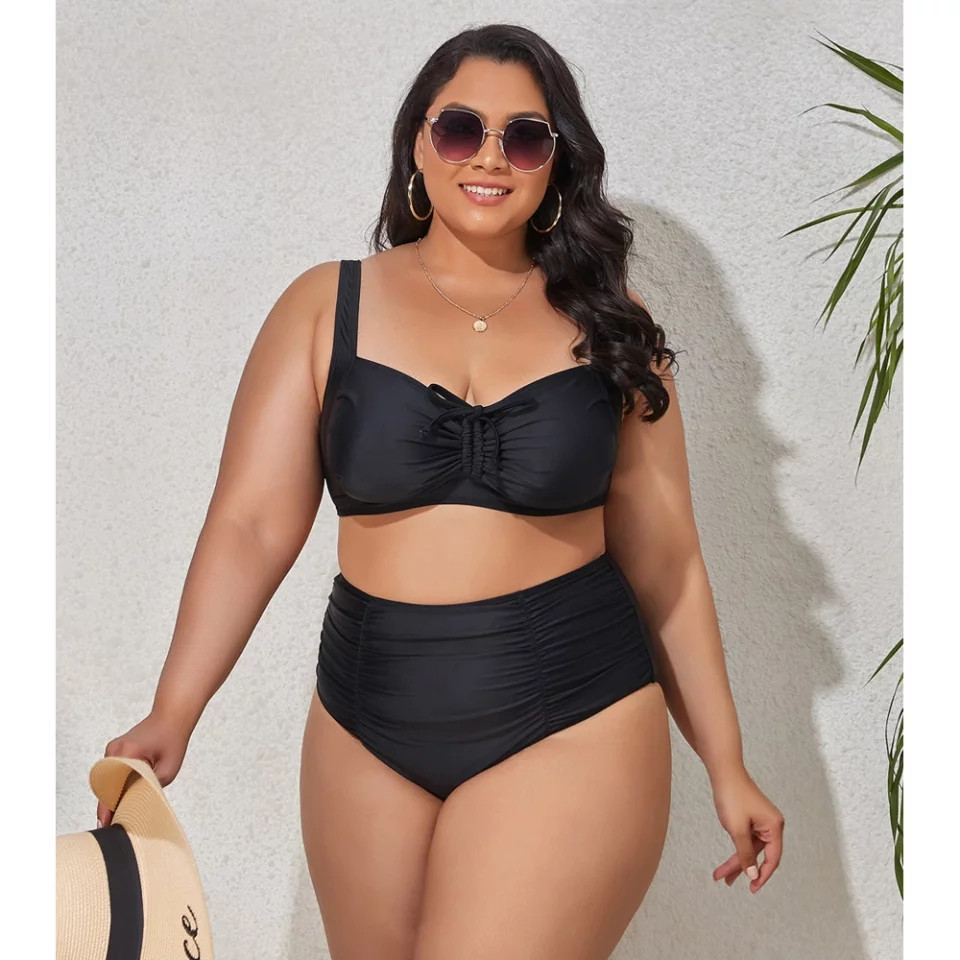 Раздельный купальник большого размера с высокой талией 4XL черный Киев - изображение 1