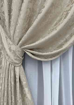 Комплект штор на люверсах VR-Textil Льон мармур Pavliani ХО № 1272ш Теплий бежевий 150х250 см 2 шт (37-0318) Київ