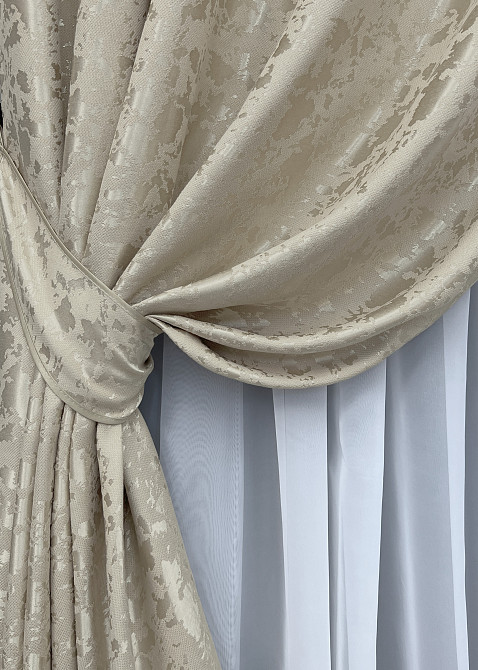 Комплект штор на люверсах VR-Textil Лен мрамор Pavliani ХО № 1272ш Теплый бежевый 150х250 см 2 шт (37-0318) Киев - изображение 5