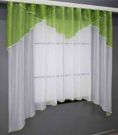Кухонна тюль арка з ламбрекеном VR-Textil № 025к білий із оливковим 280х170 см (52-0669) Київ