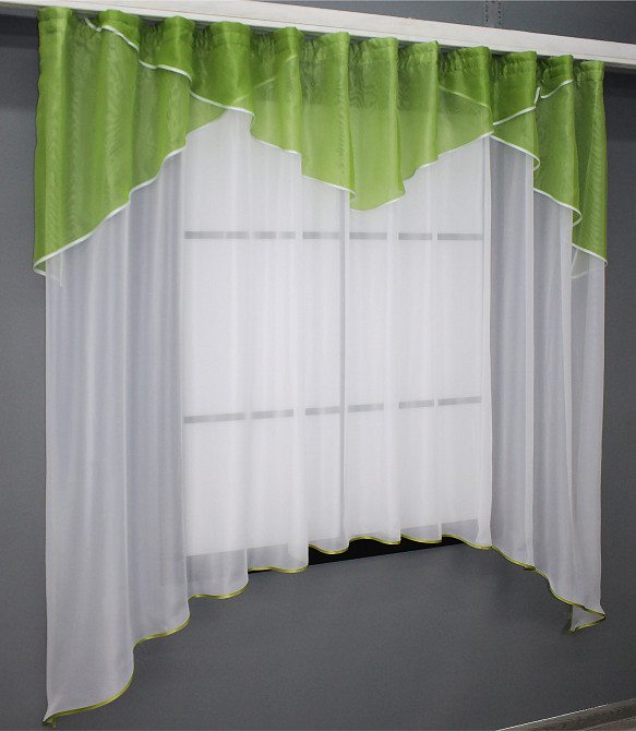 Кухонна тюль арка з ламбрекеном VR-Textil № 025к білий із оливковим 280х170 см (52-0669) Київ - фото 2