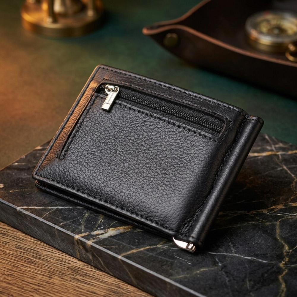 Чоловічий гаманець із металевим затискачем з натуральної шкіри ST Leather 23092 Чорний Київ - фото 14