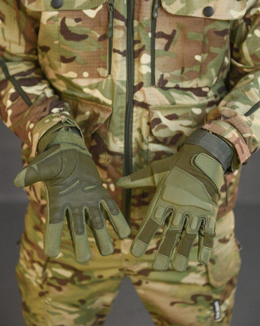 Перчатки тактичні чоловічі повнопалі оливи із захистом Одеса - фото 8