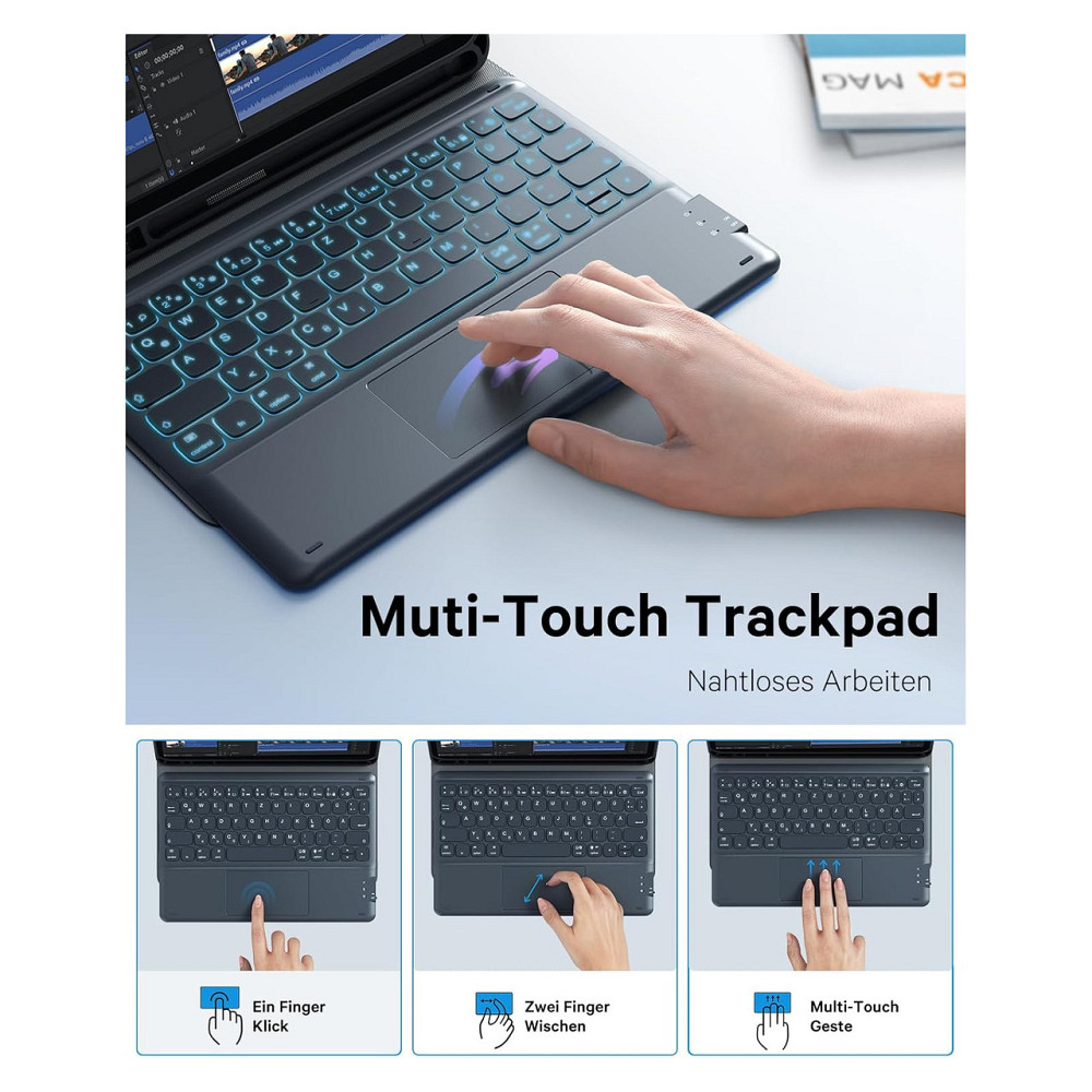 Чохол-клавіатура Earto для iPad Air 11 чорно-чорний QWERTZ трекпад 7 кольорів M3/M2 2025/2024 Київ - фото 8