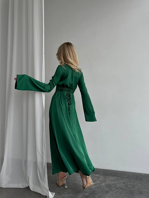 Женское нарядное платье со шнуровкой на спинке шелк Армани Зеленый, 46/48 Одесса - изображение 3