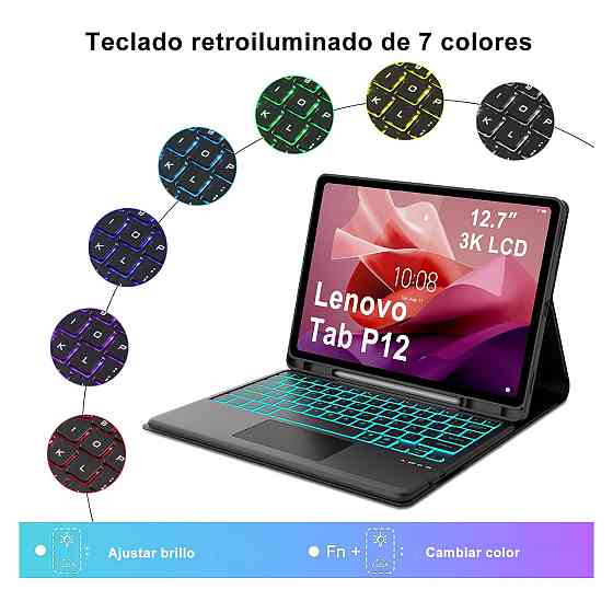 Клавіатурний чохол кейс Bluetooth клавіатура IVEOPPE для Lenovo Tab P12 TB-370FU 12.7" Чорний тачпад RGB іспанська QWERTY Київ