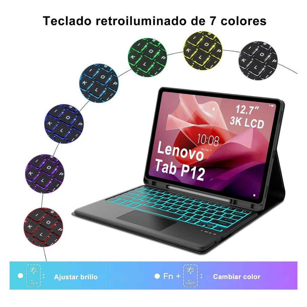 Клавіатурний чохол кейс Bluetooth клавіатура IVEOPPE для Lenovo Tab P12 TB-370FU 12.7" Чорний тачпад RGB іспанська QWERTY Київ - фото 4